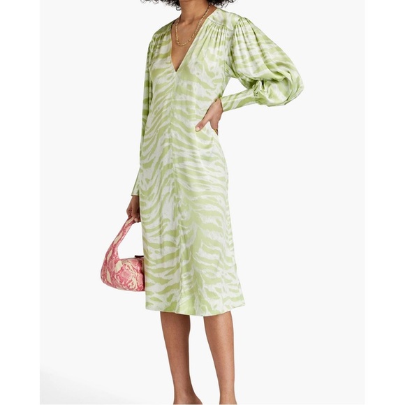 GANNI Zebra-print silk-blend midi dress - Picture 9 of 12